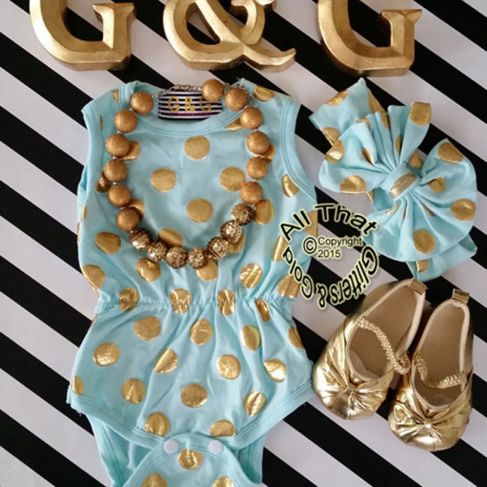 Baby Girls Toddler Girls Romper Mint and Gold Onepiece Bodysuit